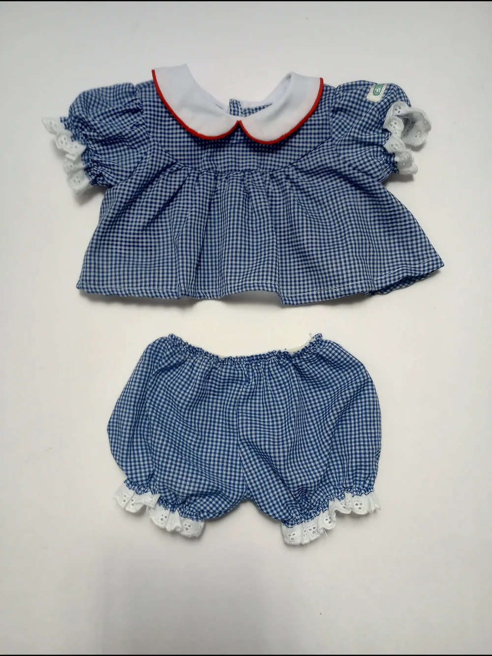 Cabbage Patch Kids Doll Clothes, Dress & Bloomers Blue Check w/Red Piping 15P SS